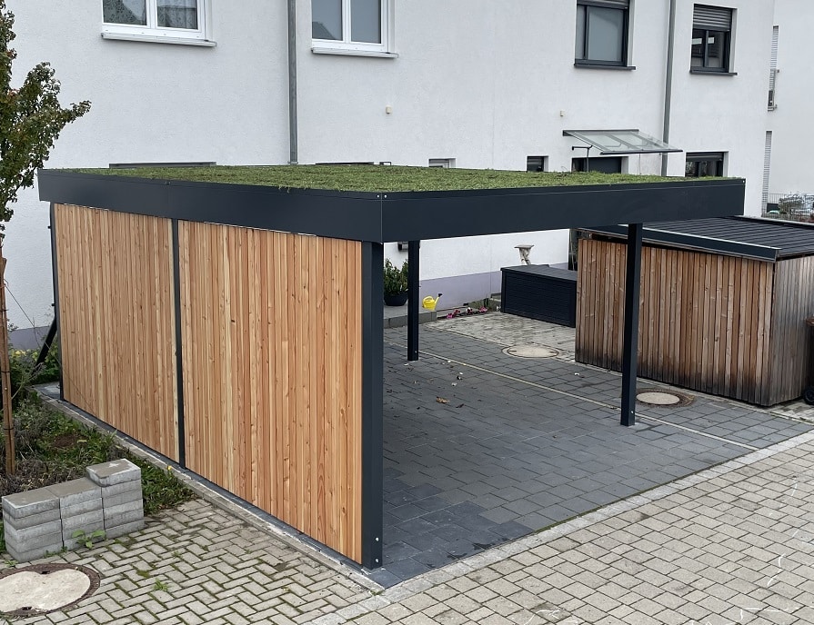 Carport-metall-dachbegruenung-holzwand-lp-metallbau-nürnberg-hilpoltstein-roth-neumarkt-schwabach